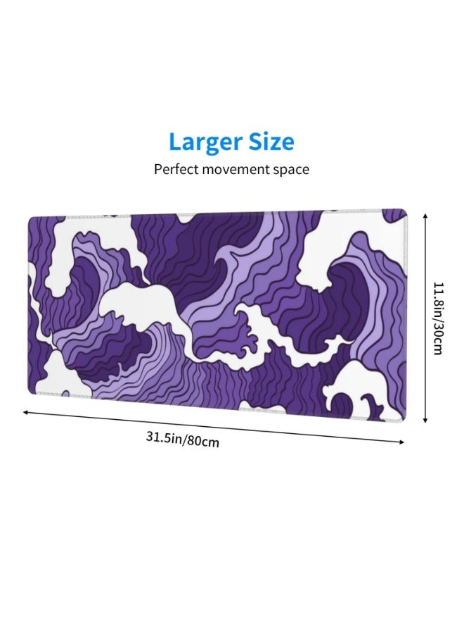 Purple White Wave Large Mouse Pad XL Extended Gaming Mouse Pad Mat Desk Pad with Stitched Edge,Full Desk Mousepad for Office,Computer,Keyboard and Laptop,31.5 X 11.8 Inch - Image 5