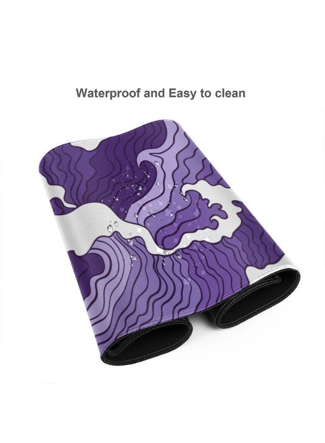 Purple White Wave Large Mouse Pad XL Extended Gaming Mouse Pad Mat Desk Pad with Stitched Edge,Full Desk Mousepad for Office,Computer,Keyboard and Laptop,31.5 X 11.8 Inch - Image 3