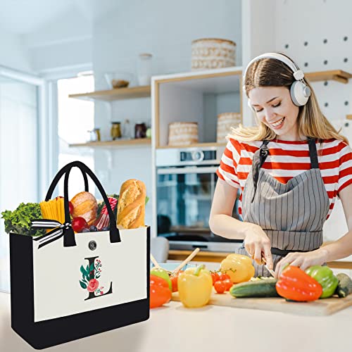 Binggemen Initial Canvas Tote Bag, Personalized Birthday Gifts for Women Mom Friends Teachers, Monogrammed Tote Bags Suitable for Mother's Day Wedding Beach (Letter L) - Image 5