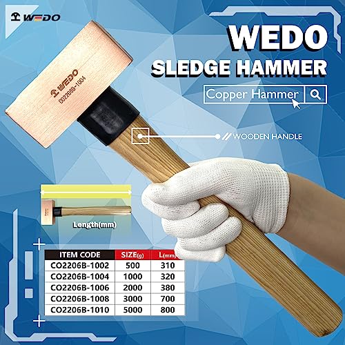 WEDO Copper Sledge Hammer 1lb Strike Drilling Hammer with Wooden Handle Club hammer Crack Hammer Double Face Copper Hammer DieForged Corrosion Resistant 12 Length - Image 3
