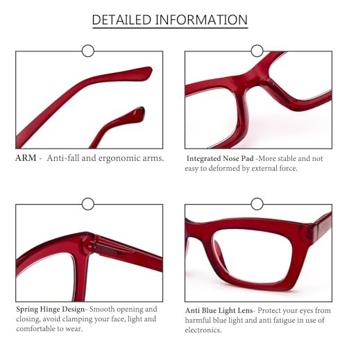REAVEE 6 Pack Oprah Style Reading Glasses for Women Men Blue Light Blocking, Cute Square Computer Readers Spring Hinge 2.0 - Image 4