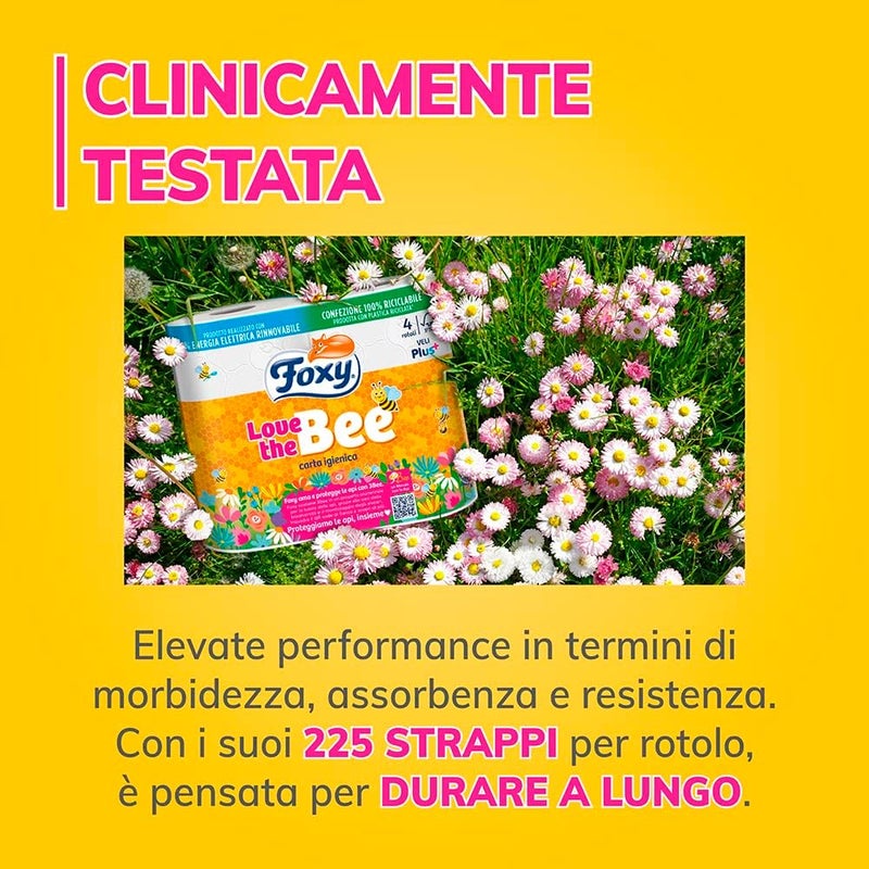 Foxy Love The Bee | Toilet Paper 56 Rolls of 225 tears | 2 ply high Thickness | FSC | 100% Renewable Electricity| Recyclable Packaging Made from Recycled Plastic - Image 4