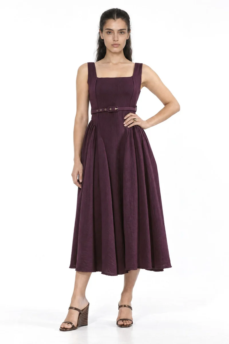 Busem BUSEM Square Collar Belted Midi Dress