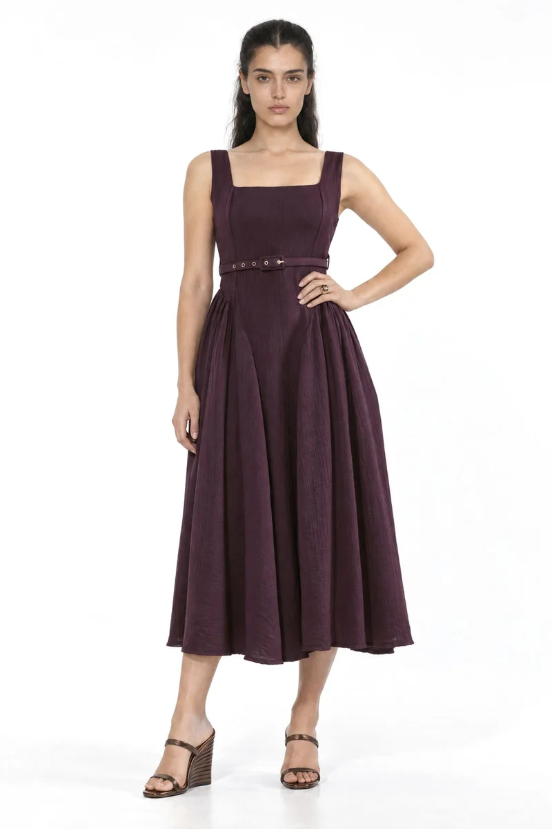 Busem BUSEM Square Collar Belted Midi Dress