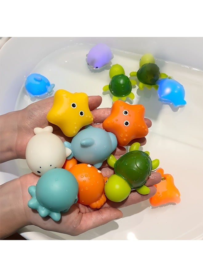 سلسلة ألعاب حمام مضيئة للأطفال - لعبة عائمة وصيد السمك تعمل بالماء - المواصفات: نجم البحر البرتقالي + السلحفاة + الدلفين + البطريق (عبوة من كيس مقابل) - Image 4