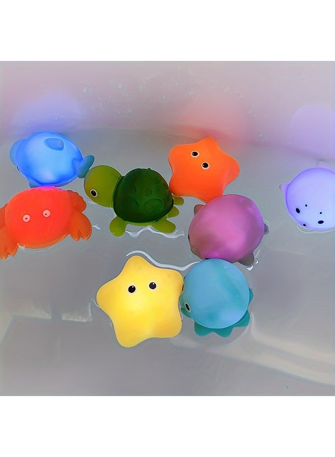 سلسلة ألعاب حمام مضيئة للأطفال - لعبة عائمة وصيد السمك تعمل بالماء - المواصفات: نجم البحر البرتقالي + السلحفاة + الدلفين + البطريق (عبوة من كيس مقابل) - Image 2
