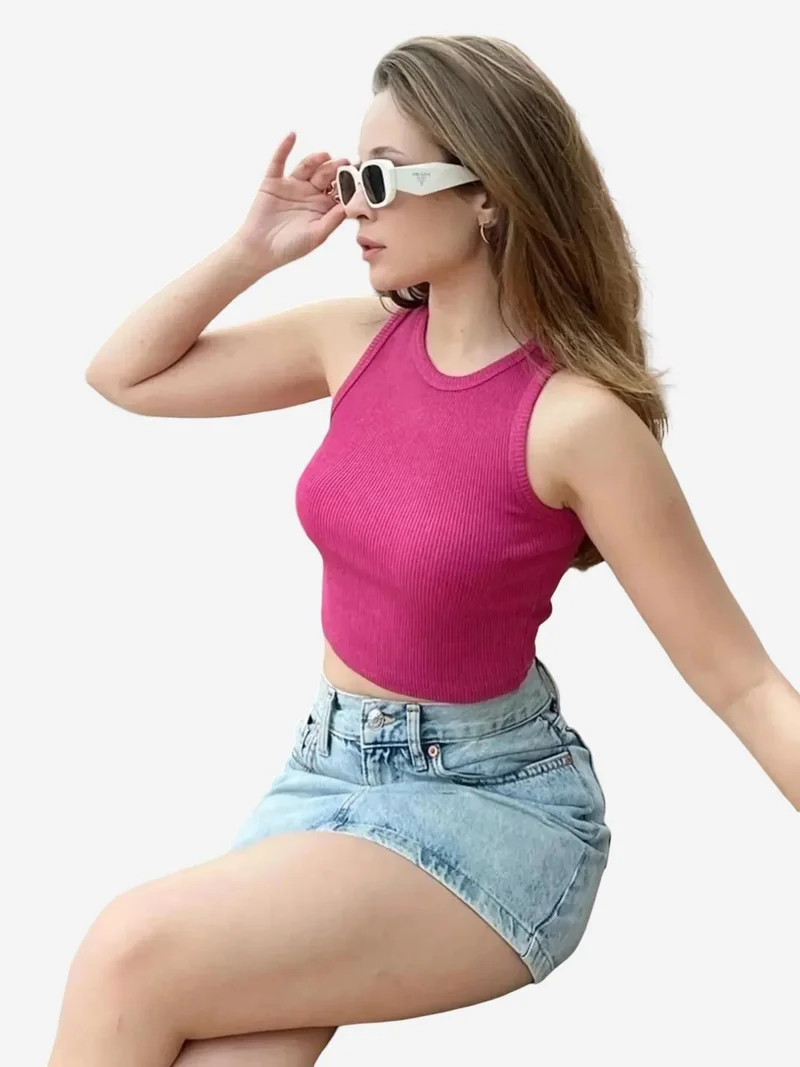 Bianco Lucci LUCCI Ribbed Halter Neck Fitted Crop Top