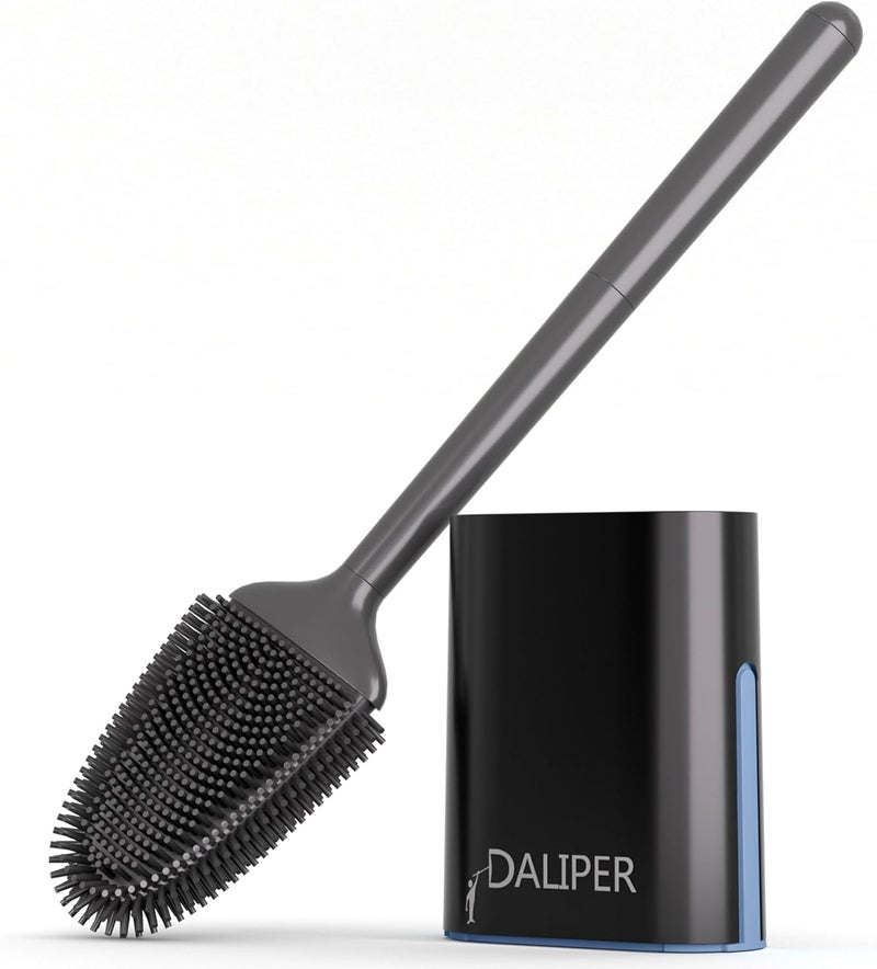 DALIPER مجموعة فرشاة المرحاض والحامل، فرشاة وعاء المرحاض المرنة، فرشاة مرحاض مثبتة على الحائط - تصميم مضاد للدحرجة ومضاد للتنقيط، حجم مضغوط للتخزين والتنظيم - Image 1