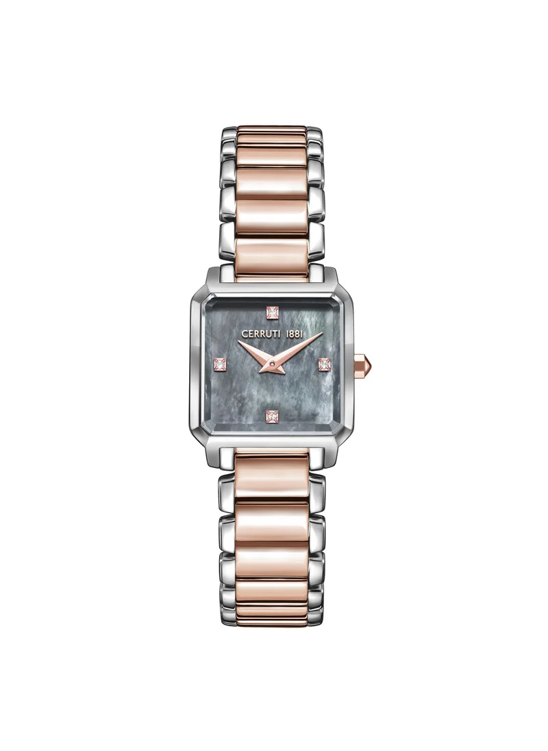 CERRUTI 1881 Perugia Analog Women's Watch - Square Gold-Plated Case, Grey Mother of Pearl Dial