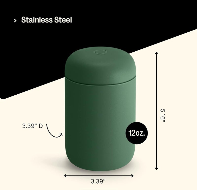 FELLOW Carter Everywhere Travel Mug - Wide Mouth Vacuum-Insulated Stainless Steel Coffee and Tea Tumbler with Ceramic Interior, Cargo Green, 12 oz Cup - Image 5