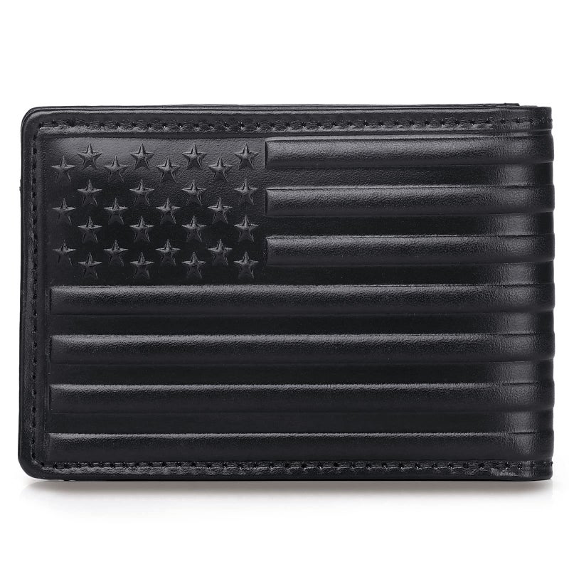 Pefiam Full Grain Leather Wallets for Men, Bifold Wallets for Men, Mens Leather Wallets with 12 Slots, RFID Blocking, Gifts for Men (USA Flag, Black) - Image 1