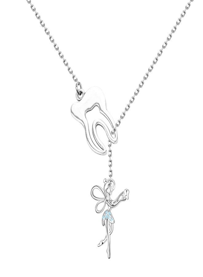 PLITI Tooth Fairy Y Lariat Necklace Dental Assistant Jewelry Fairy Wings Birthstone Pendant For Daughter Niece (special tooth Y necS) - Image 2