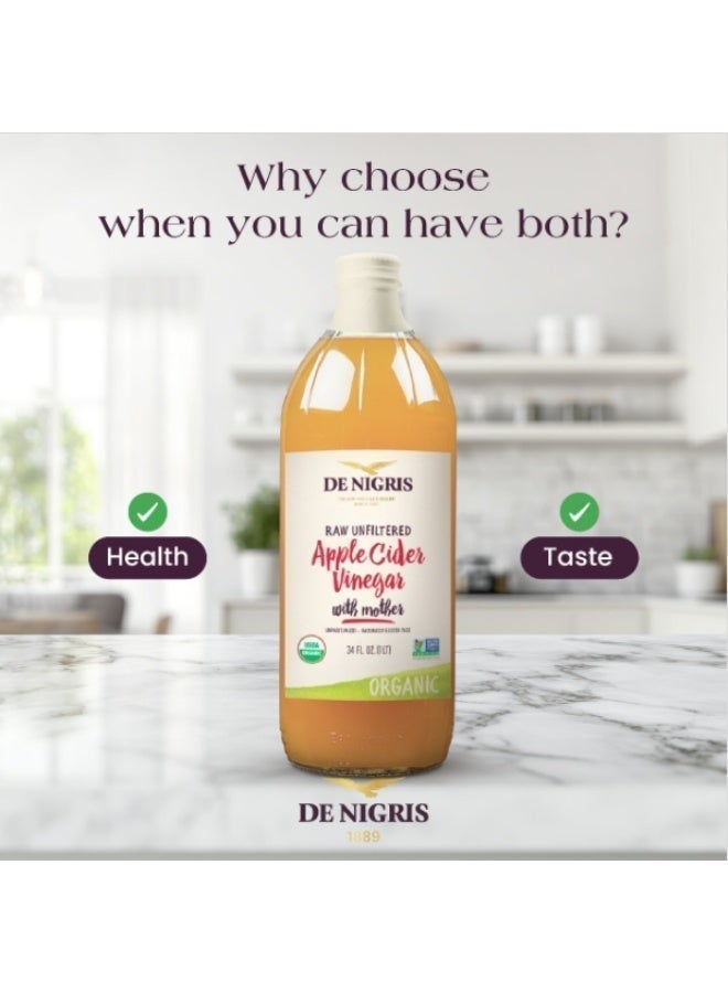 De Nigris Italian Apple Cider Vinegar 1000ml - Organic, unfiltered, with the mothers - Image 3