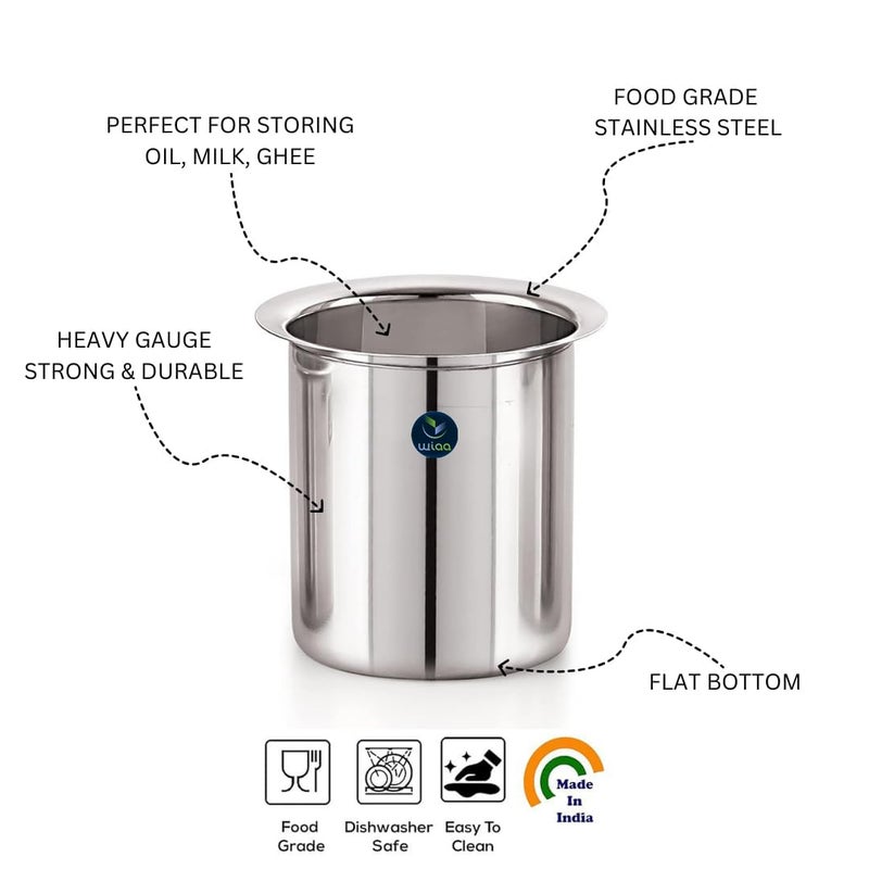 WIAA Stainless Steel Deep Gunj for Boiling Milk & Water | Set of 3 Flat Bottom Milk Pot Boilers | 1L, 1.3L, 1.7L | Long Tapeli Milk Pot Vessel with Lid - Image 4
