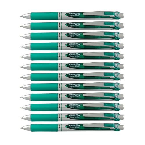 Pentel EnerGel RTX Liquid Gel Ink Pen 07mm Metal Tip Green Ink Box of 12 BL77D - Image 1