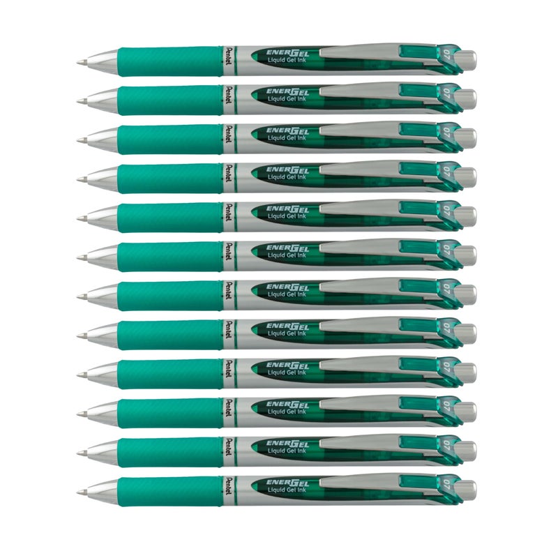 Pentel EnerGel RTX Liquid Gel Ink Pen 07mm Metal Tip Green Ink Box of 12 BL77D - Image 2