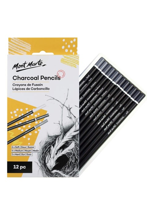 12-Piece Charcoal Pencils In Different Hardness For Sketching And Drawings