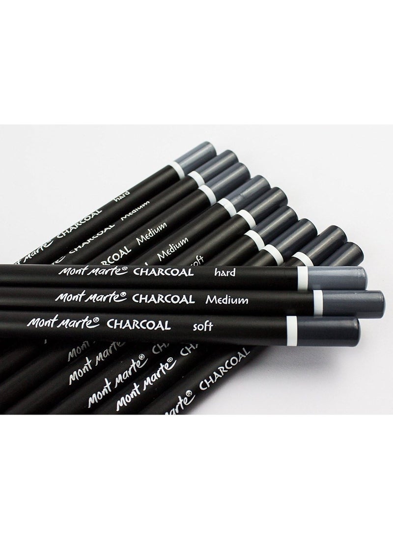 12-Piece Charcoal Pencils In Different Hardness For Sketching And Drawings