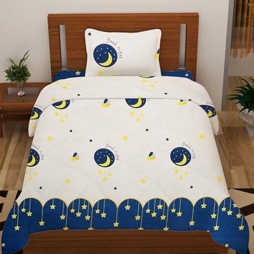 Filymore Cute Good Night 3-Piece Kids Bedding Set – Single Bed Comforter, Matching Bedsheet & Pillow Cover – Soft (Blue and Cream) Design for Children’s Room(90X60) inch - Image 2