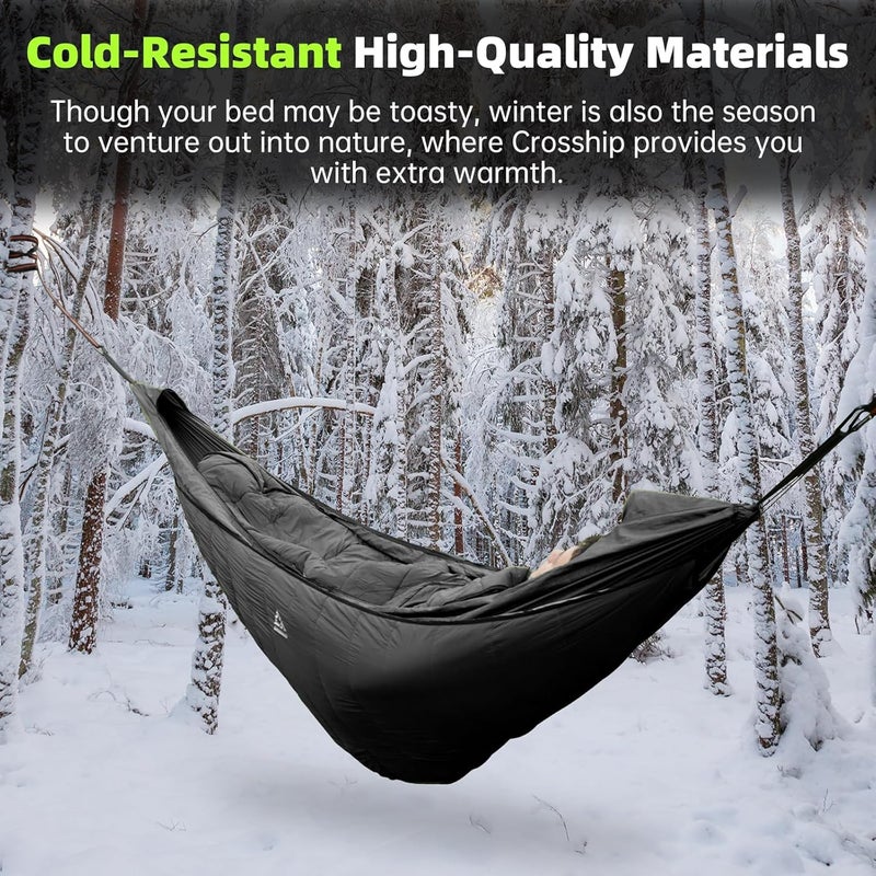 CROSSHIP Hammock Underquilt for Camping Hammock - Black - Full Length Camping Quilt for Lightweight Soft Warm 3-4 Seasons 41-68°F, for Hiking Backpacking Traveling Beach (Hold Up to 500lbs) - Image 3