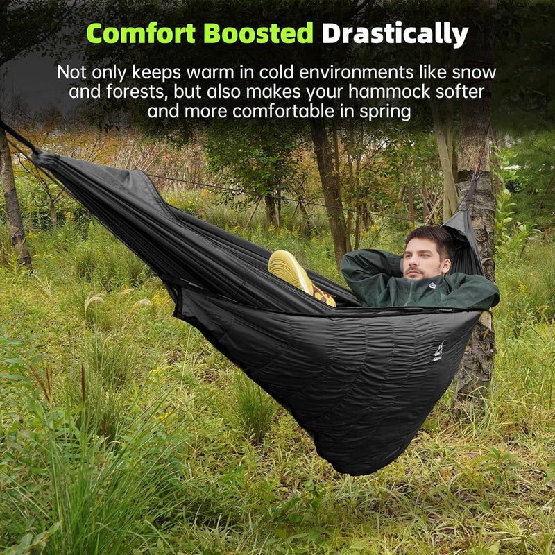 CROSSHIP Hammock Underquilt for Camping Hammock - Black - Full Length Camping Quilt for Lightweight Soft Warm 3-4 Seasons 41-68°F, for Hiking Backpacking Traveling Beach (Hold Up to 500lbs) - Image 2