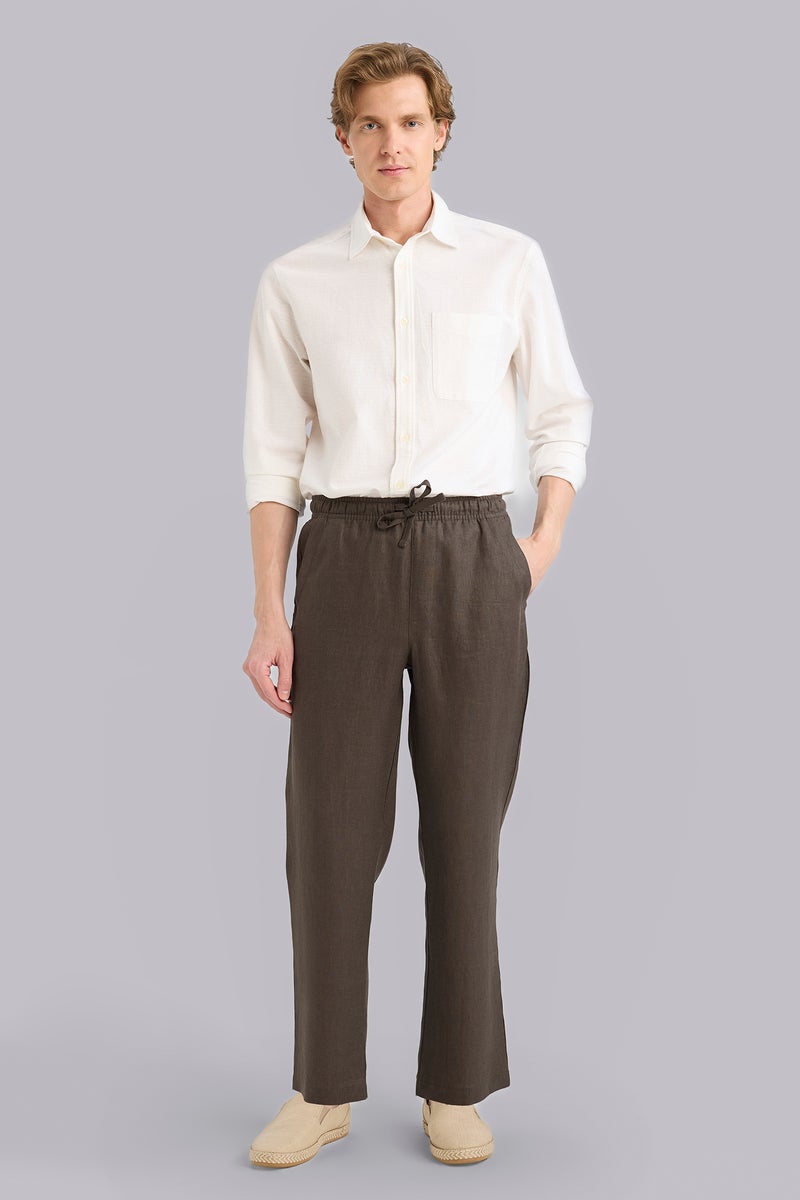DeFacto Brown Man Linen Trousers Casual - Image 2