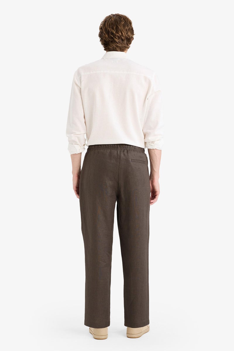 DeFacto Brown Man Linen Trousers Casual - Image 5