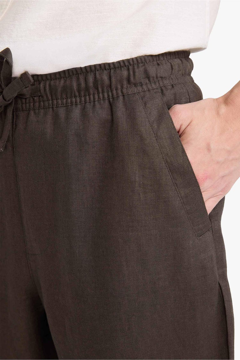 DeFacto Brown Man Linen Trousers Casual - Image 4