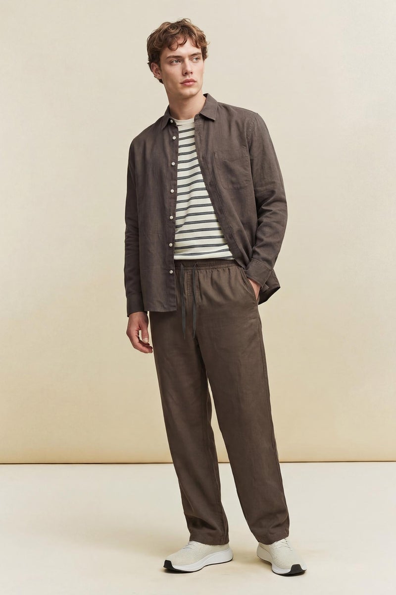 DeFacto Brown Man Linen Trousers Casual - Image 1