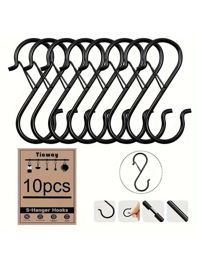 خطافات S معدنية ثقيلة سوداء 10 قطع مع مزلاج قفل آمن مقاوم للصدأ للتخزين - Image 1