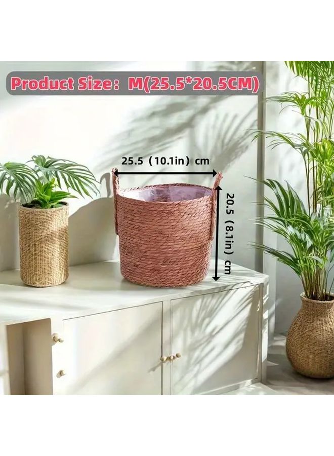 Large Heavy Duty Plant Pot With Sturdy Handles Indoor Outdoor Flower Planter For Garden Patio Home Compatible With Monstera Bird Of Paradise Houseplants Lightweight Base Rounded Edges Decorative Planter Storage Basket 2 Sizes French Country Style Natural Rattan Look 7 87 X 6 69 Inches Size - Image 2