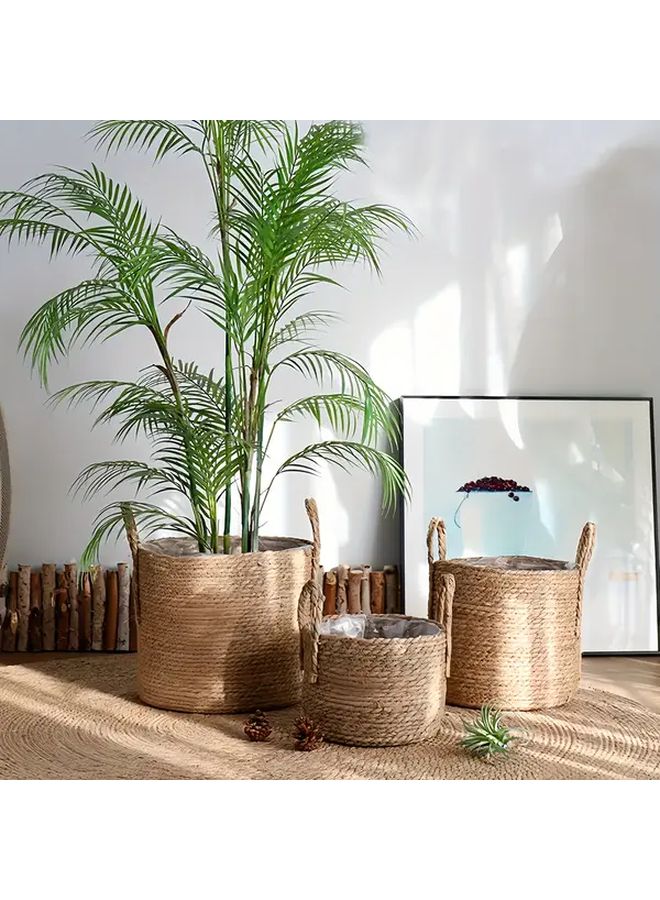 Large Heavy Duty Plant Pot With Sturdy Handles Indoor Outdoor Flower Planter For Garden Patio Home Compatible With Monstera Bird Of Paradise Houseplants Lightweight Base Rounded Edges Decorative Planter Storage Basket 2 Sizes French Country Style Natural Rattan Look 7 87 X 6 69 Inches Size - Image 4