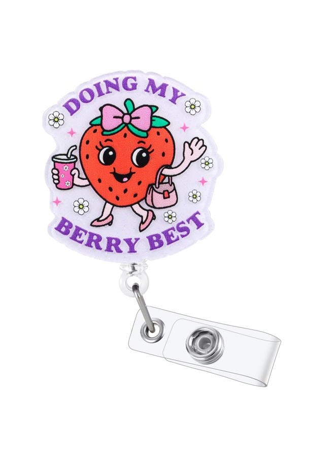 BVIIE Doing My Berry Best Cute Strawberry Badge Reel | Retractable ID Card Badge Holder | Healthcare Worker Badge Clip for RN LPN CNA MA ER Night Shift Nurse Nursing Student Doctor Gifts | Alligator Clip - Image 1