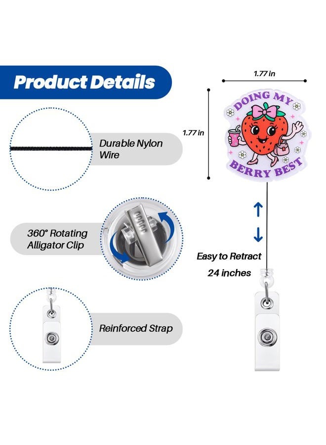 BVIIE Doing My Berry Best Cute Strawberry Badge Reel | Retractable ID Card Badge Holder | Healthcare Worker Badge Clip for RN LPN CNA MA ER Night Shift Nurse Nursing Student Doctor Gifts | Alligator Clip - Image 3