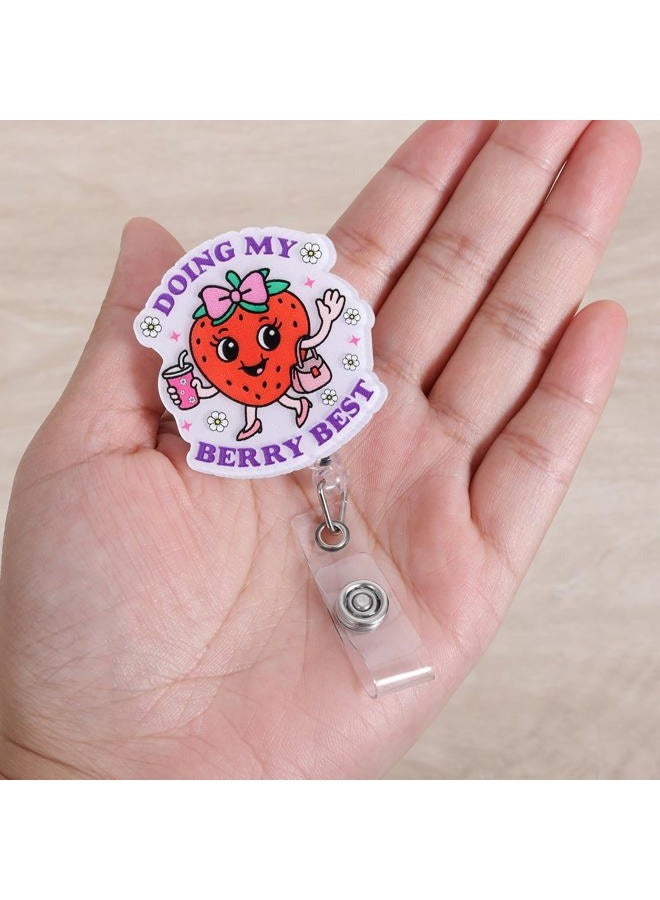 BVIIE Doing My Berry Best Cute Strawberry Badge Reel | Retractable ID Card Badge Holder | Healthcare Worker Badge Clip for RN LPN CNA MA ER Night Shift Nurse Nursing Student Doctor Gifts | Alligator Clip - Image 2