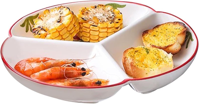 أطباق التحكم في الحصص، طبق سلطة الحلوى، صينية عشاء خزفية مقسمة، 7 بوصة 8 بوصة 9 بوصة للتنحيف مع 3 أقسام - Image 1