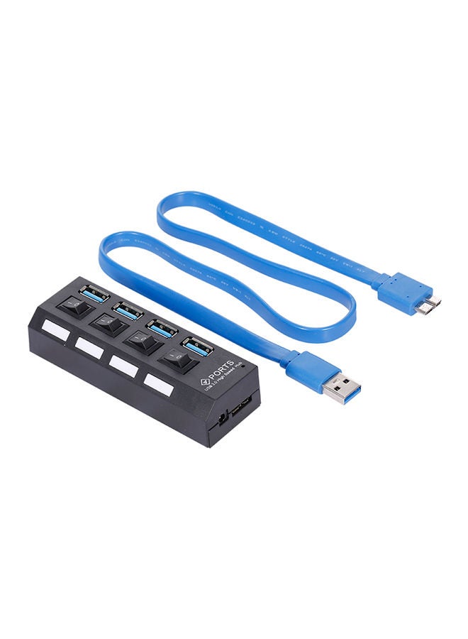 NIBEMINENT 4-Port USB Hub With Cable Black/Blue - Image 1