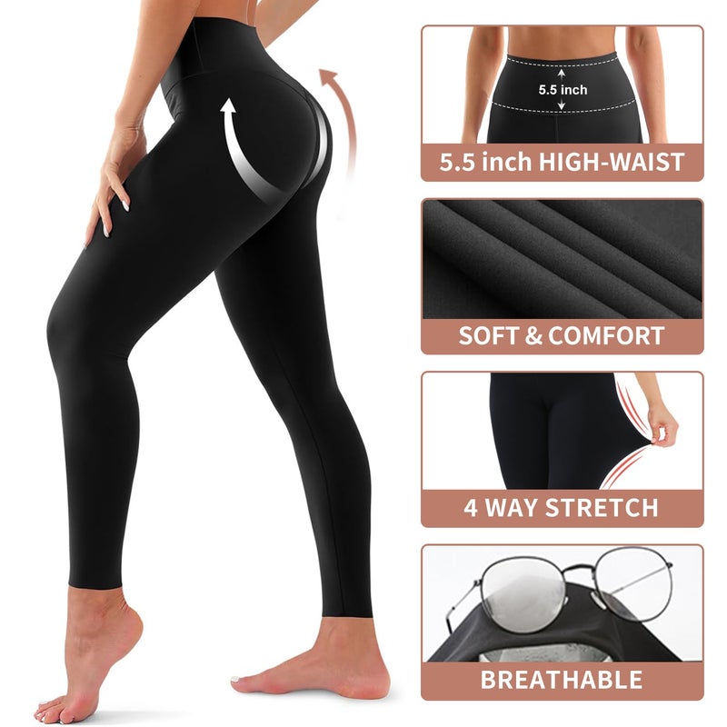Bluemaple 4 Pack Leggings for Women Butt Lift High Waisted Tummy Control No See-Through Yoga Pants Workout Running Leggings - Image 5