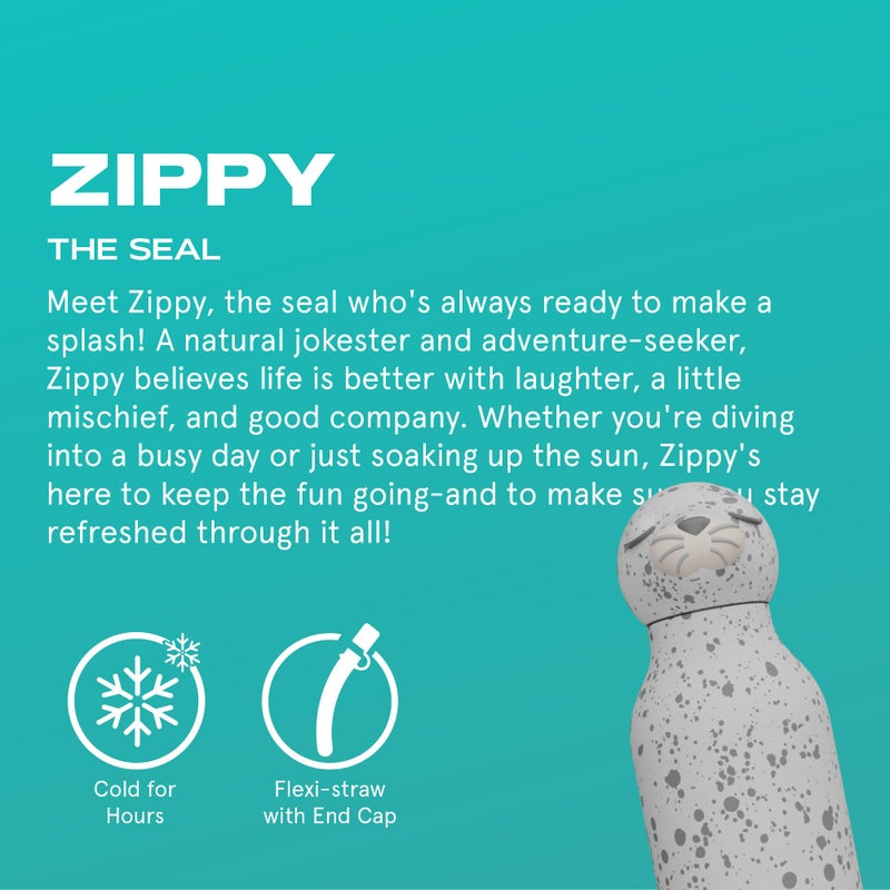 asobu Bestie Bottle Insulated Stainless Steel Water Bottle with Detachable Soft Animal Head Fun Drinking For Kids and Teens with Flexible Reusable Straw 16 Ounce (Seal White) - Image 2