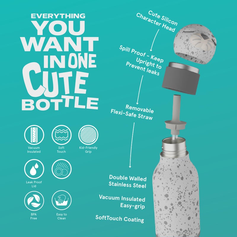 asobu Bestie Bottle Insulated Stainless Steel Water Bottle with Detachable Soft Animal Head Fun Drinking For Kids and Teens with Flexible Reusable Straw 16 Ounce (Seal White) - Image 3