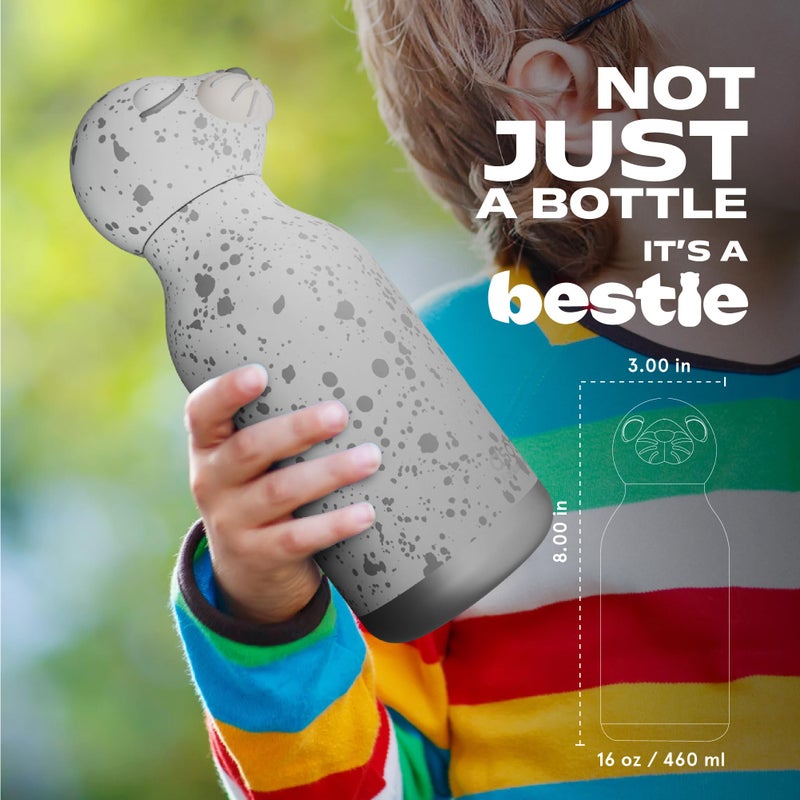 asobu Bestie Bottle Insulated Stainless Steel Water Bottle with Detachable Soft Animal Head Fun Drinking For Kids and Teens with Flexible Reusable Straw 16 Ounce (Seal White) - Image 5