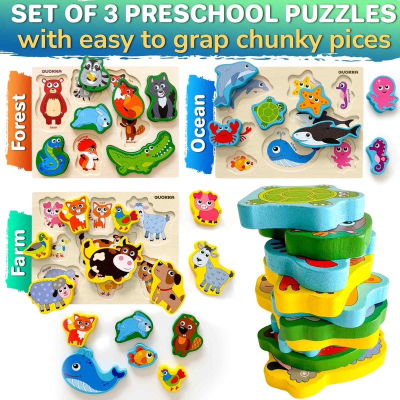 Quokka Wooden Puzzles For Toddlers 2-4 - Chunky Matching Puzzles Set -Toddler Montessori Animal Toys With Jumbo Animals Toddler Puzzles Ages 1-3 I Fsc Certified Wood - Image 2