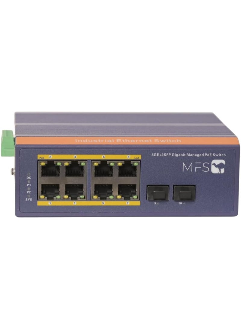 إف إم إس محول إيثرنت صناعي مُدار (Industrial Managed Ethernet Switch) ماركة MFS، سويتش صناعي مدار ب8 منافذ RJ45, 8جيجابايت + 2 SFP