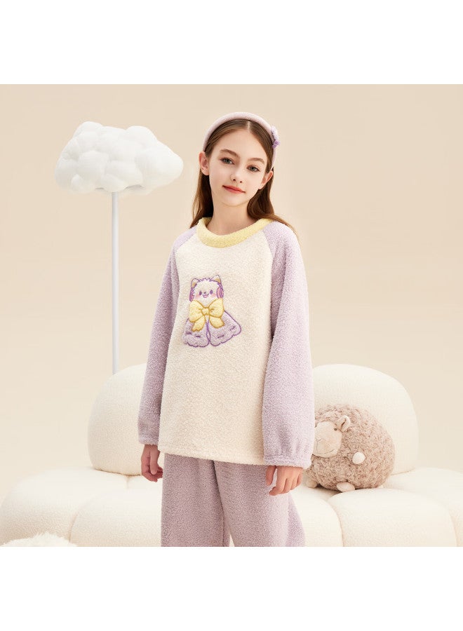 Deesha Girls' Winter Fleece-lined Thickened Pullover Raglan Sleeve Pajama Set Warm Homewear Suitable For Outdoor Wear - Image 2