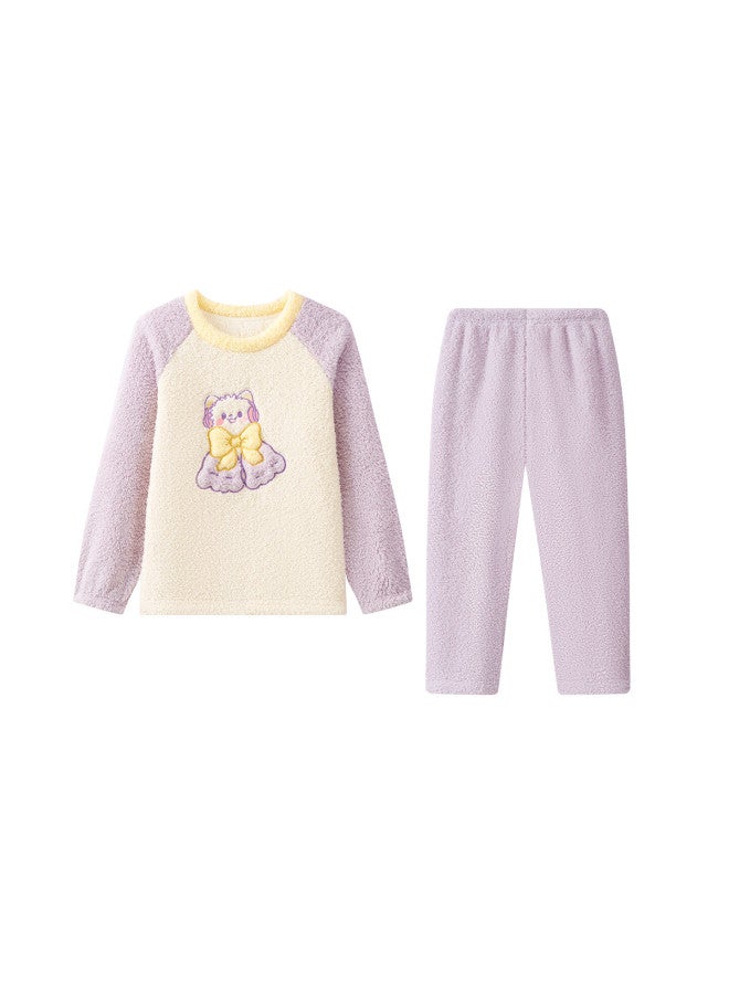 Deesha Girls' Winter Fleece-lined Thickened Pullover Raglan Sleeve Pajama Set Warm Homewear Suitable For Outdoor Wear - Image 3