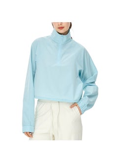 Alo Spring and Autumn New Yoga Half-zip Stand Collar Windproof Sweatshirt Jacket Sports Fitness Womens Drawstring Elastic Sleev Haze Blue