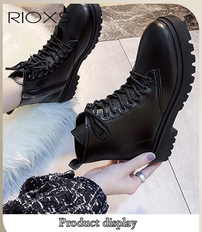 ريوكس أحذية الكاحل النسائية للموضة، حمالات الكاحل غير الرسمية، أحذية الكاحل ذات الأربطة، أصابع القدم الدائرية أحذية الكعب المنخفض الأحذية، أحذية القتال الجلدية للنساء، أحذية خفيفة الوزن لسيدة، أحذية رفع في الهواء الطلق، أحذية الكاحل زوج مع فستان/سراويل/سراويل/شيرتات/قميص/ويندبريسر - Image 3