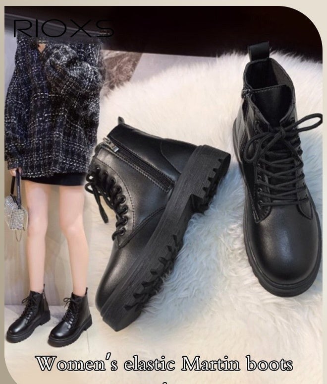 RIOXS Women's Fashion Ankle Boots, Casual Side Zipper Lace Up Ankle Boots, Round Toe Low Heel Booties Shoes, Leather Combat Boots For Women, Lightweight Booties For Lady, Lace-up Outdoors Boots, Ankle Booties Pair With Dress/ Cargo Pants/ Shorts/ Shirt/ Windbreaker - Image 1
