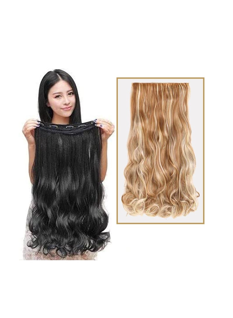 إستيل Estelle كامل الرأس قطعة واحدة طويلة مستقيمة ومموجة من الألياف المقاومة للحرارة، وصلة شعر 5 مقاطع مجعدة من البلاستيك مناسبة للنساء والفتيات مموج الجسم 27h613 - Image 1