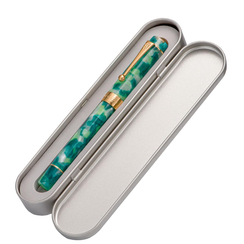 Lanxivi Jinhao Classic Fountain Pen Green Marble Gold Trim, Extra Fine Nib with Converter and Pen Case Set - Image 4
